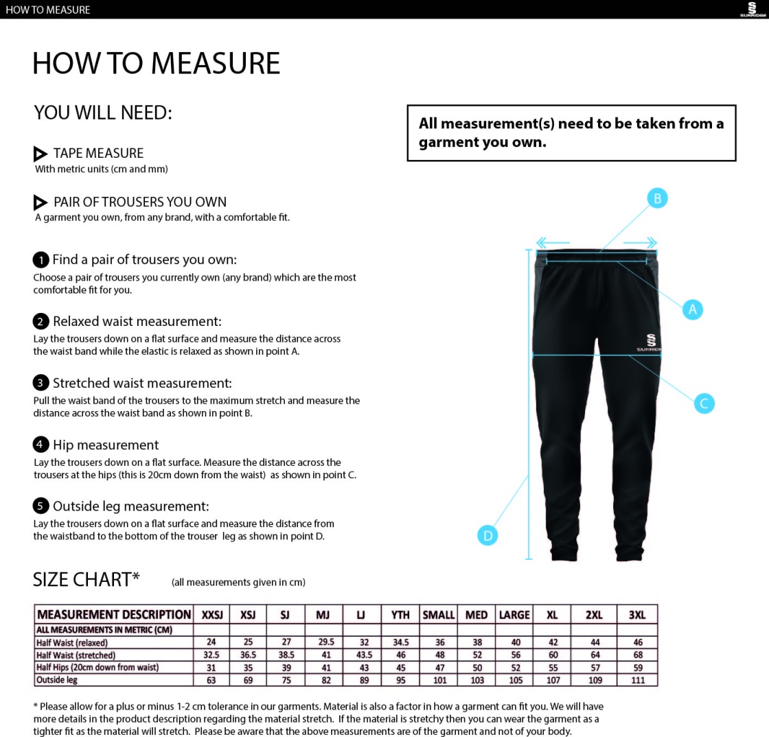 Warlingham Cricket Club Dual Skinny Pants - Size Guide