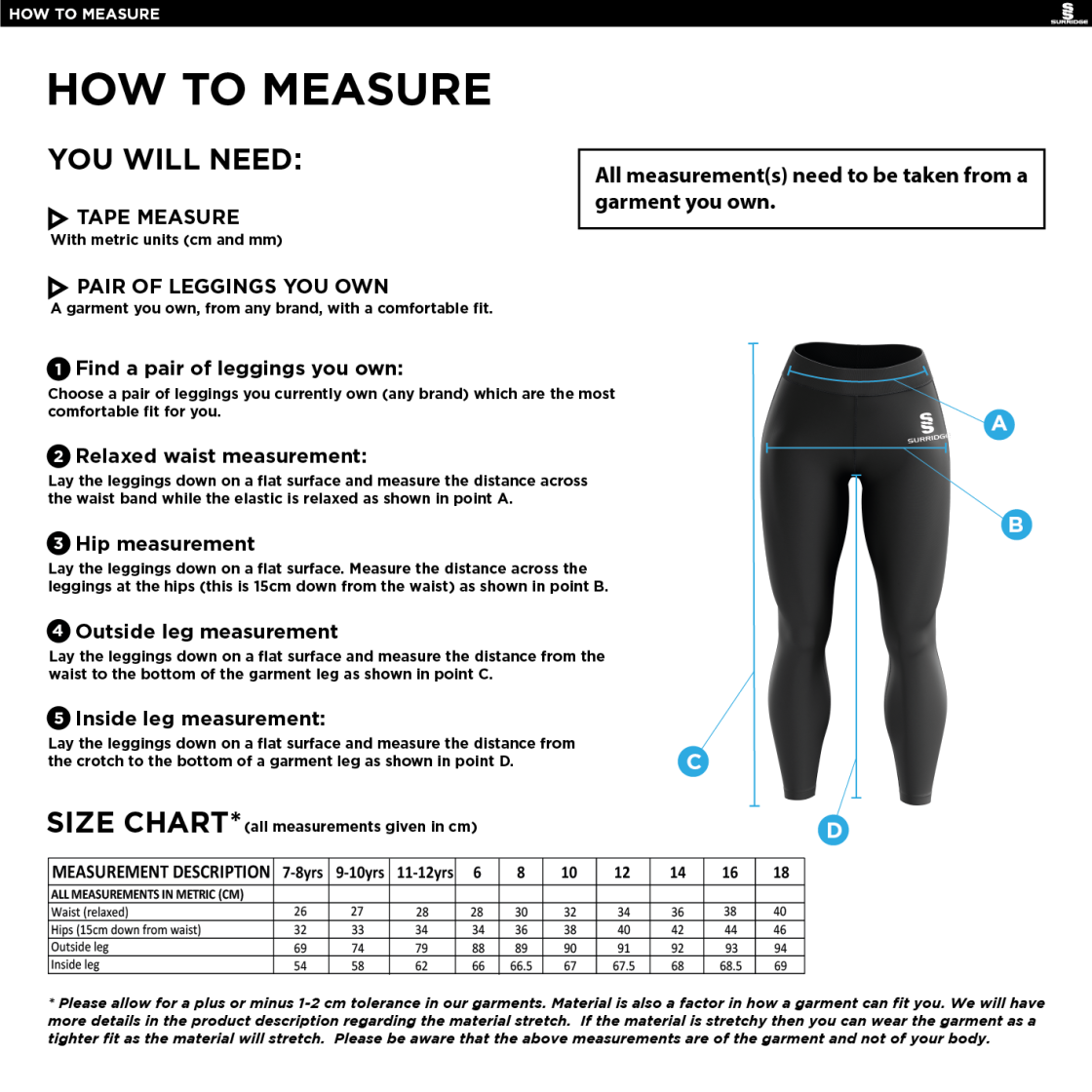 Warlingham Cricket Club Dual Leggings - Size Guide