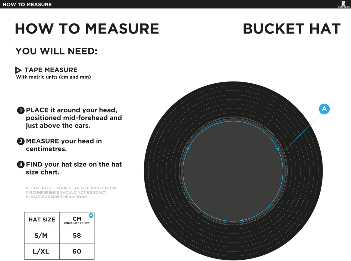 WARLINGHAM CC Dual Bucket Hat - Black - Size Guide